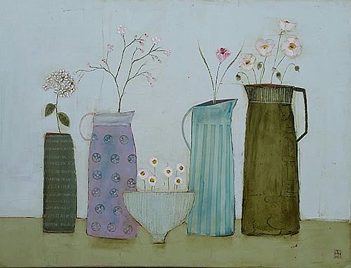 Eithne  Roberts - 3 flower jugs vase and daisy bowl